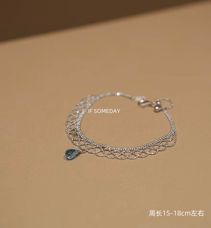 Blue topaz natural stone sliver bracelet handmade jewelry waterproof｜Belle Jewelry