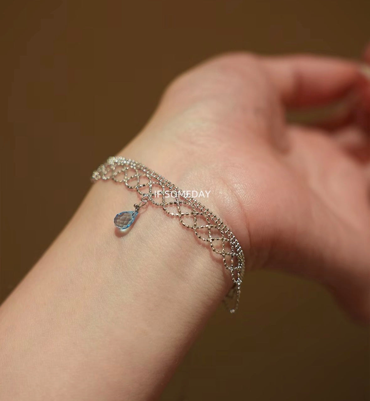 Blue topaz natural stone sliver bracelet handmade jewelry waterproof｜Belle Jewelry