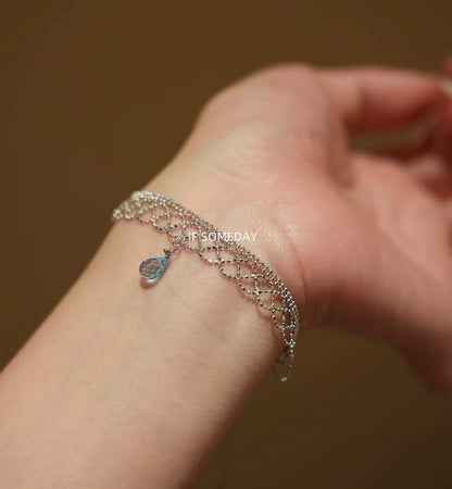 Blue topaz natural stone sliver bracelet handmade jewelry waterproof｜Belle Jewelry