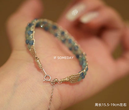 Natural kyanite and apatite hand-woven bracelet