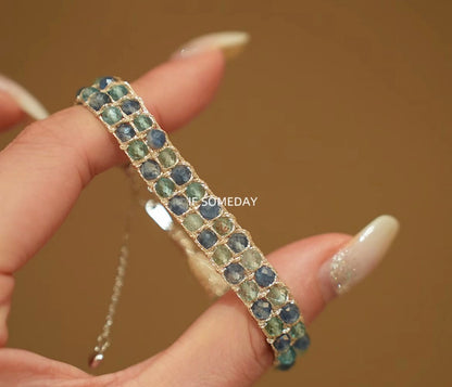 Natural kyanite and apatite hand-woven bracelet