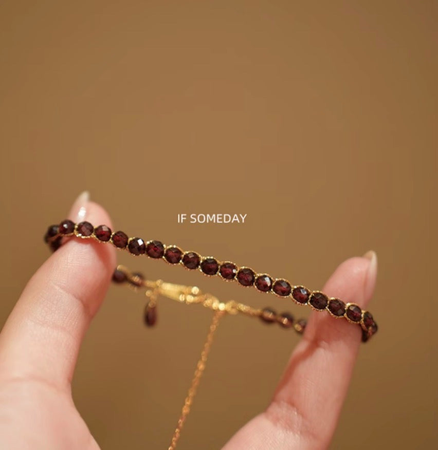 Natural garnet handmade bracelet with sterling silver chain