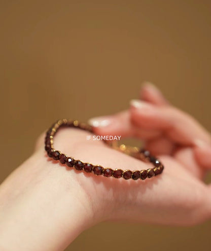 Natural garnet handmade bracelet with sterling silver chain