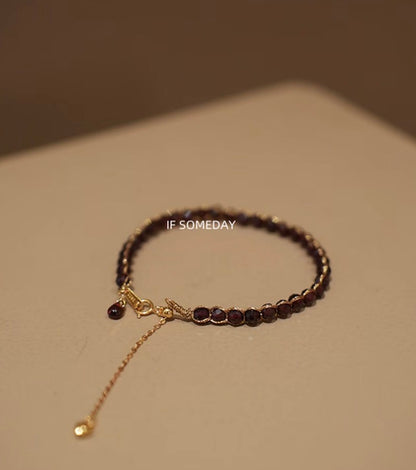 Natural garnet handmade bracelet with sterling silver chain