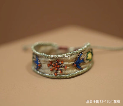 French vintage niche embroidered handmade bracelet Swallow pattern