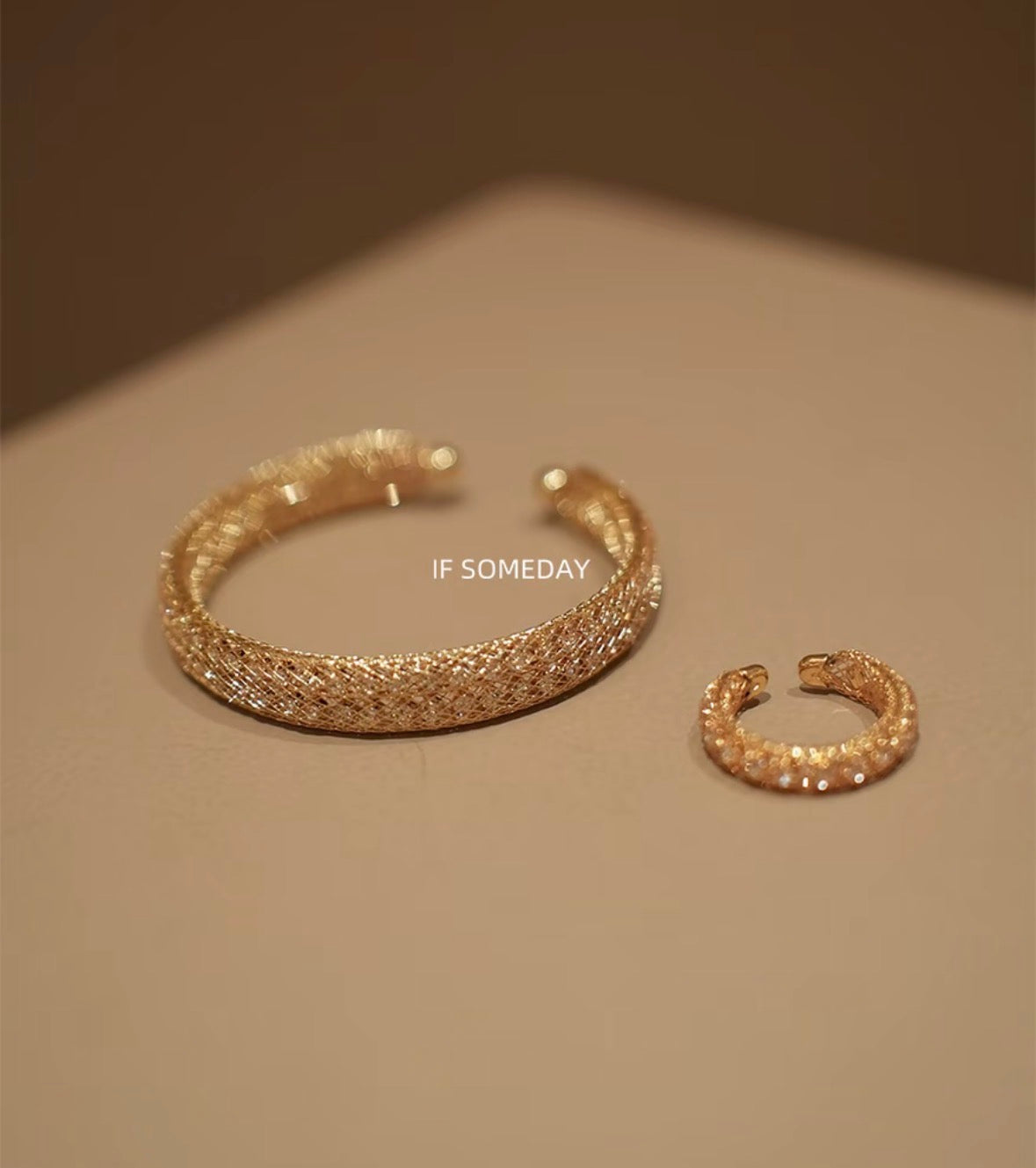 Brass rhinestone bracelet and ring wrist 13-16cm