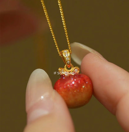 S925 Sliver Necklace with apple pendant  gold color waterproof
