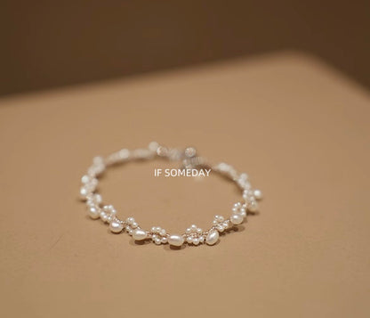French vintage freshwater pearl hand-woven bracelet S925 sliver