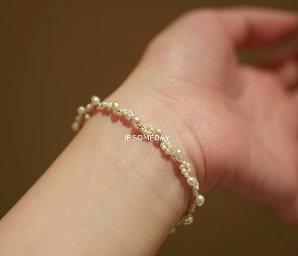 French vintage freshwater pearl hand-woven bracelet S925 sliver