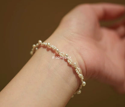 French vintage freshwater pearl hand-woven bracelet S925 sliver