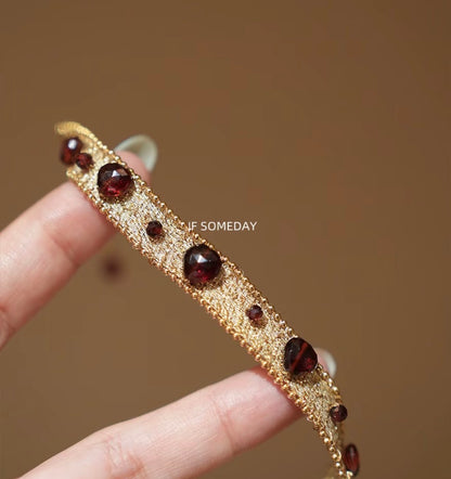 High-quality garnet handmade bracelet with imported ribbon wrist 14-18cm wrist