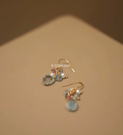 Handmade natural stone earrings with blue topaz