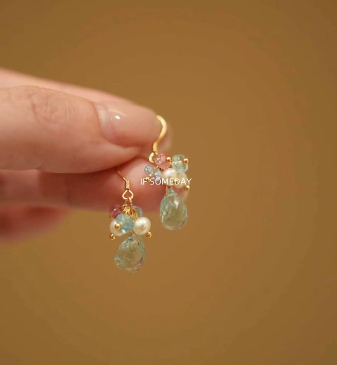 Handmade natural stone earrings with blue topaz