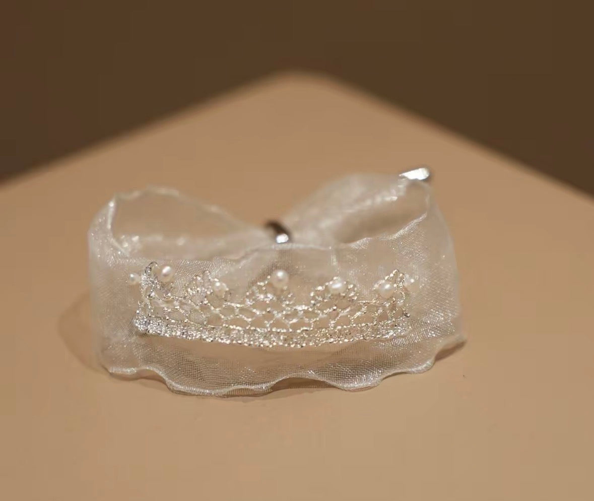 【White Moonlight】Handmade Natural Freshwater Pearl Mesh Bracelet, Wide and Narrow Versions