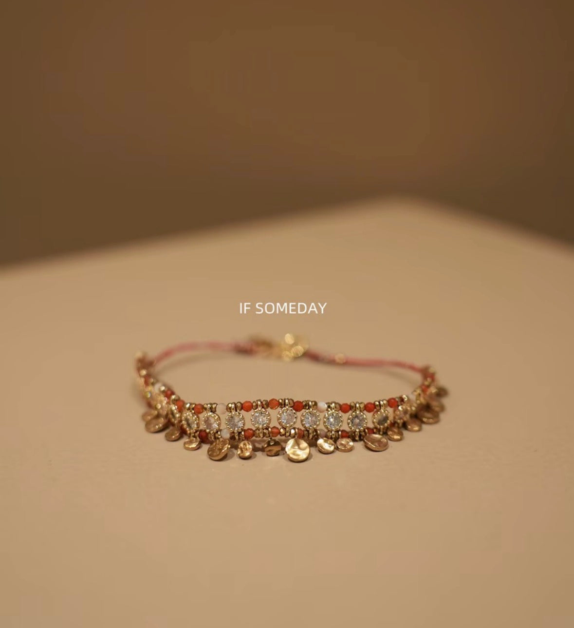 Red hammered titanium steel bracelet
