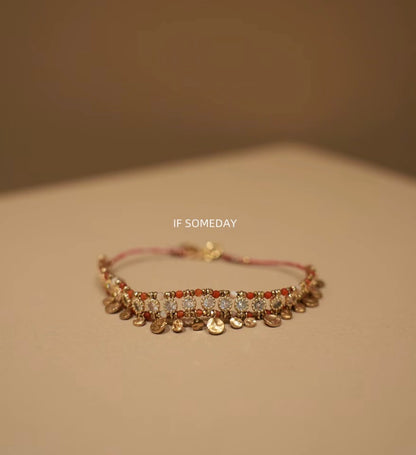 Red hammered titanium steel bracelet