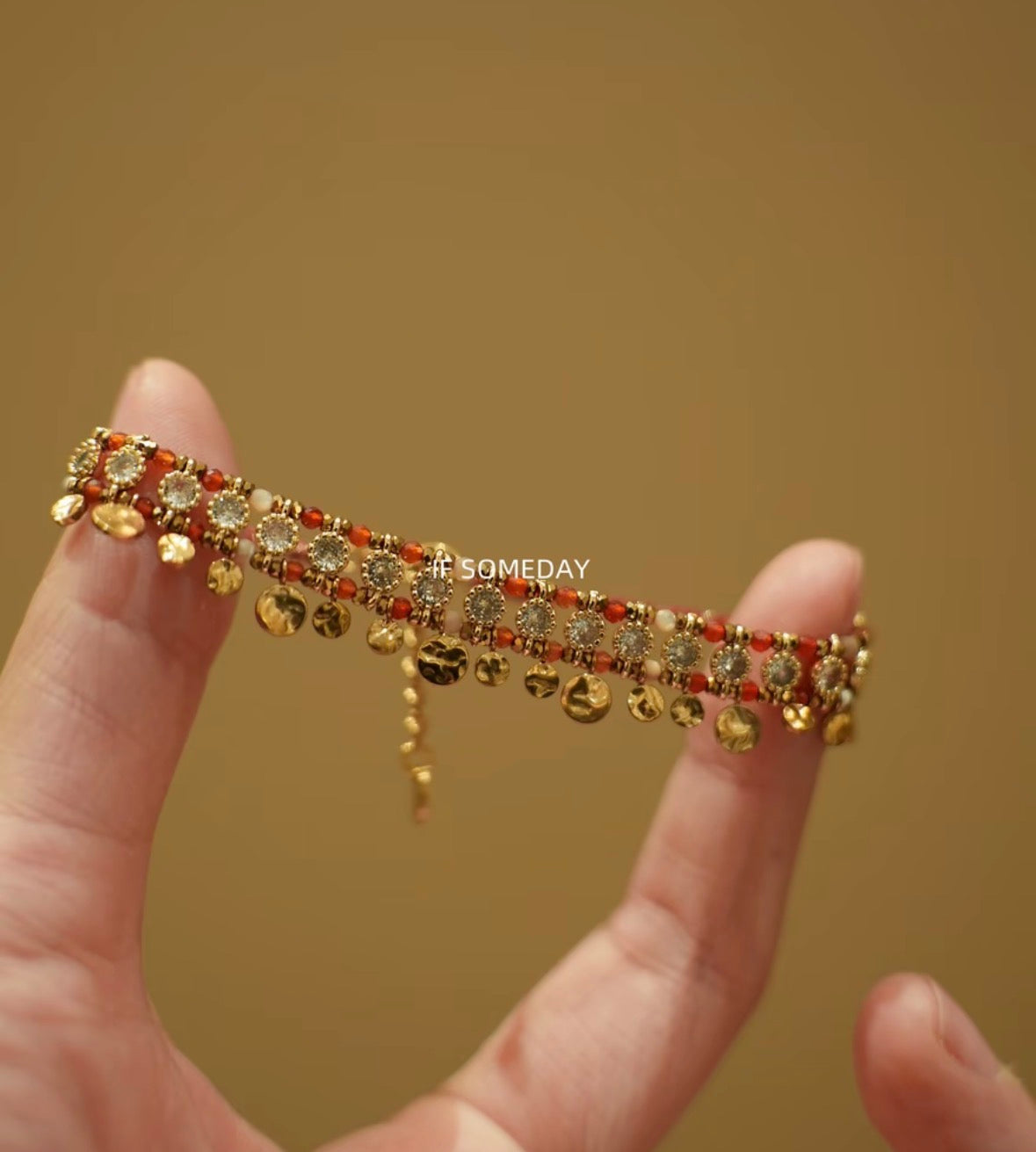 Red hammered titanium steel bracelet