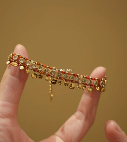 Red hammered titanium steel bracelet