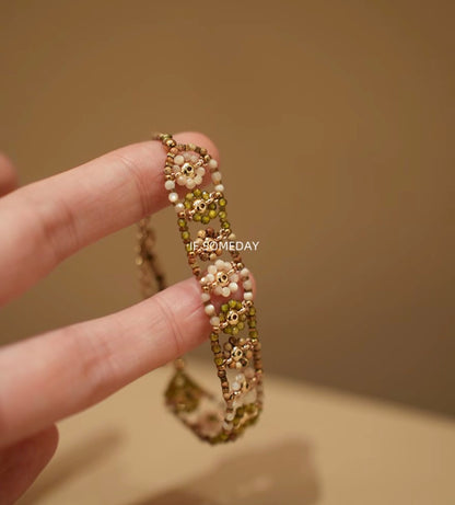 IF Someday-Handmade vintage green flower bracelet 13-17cm wrist