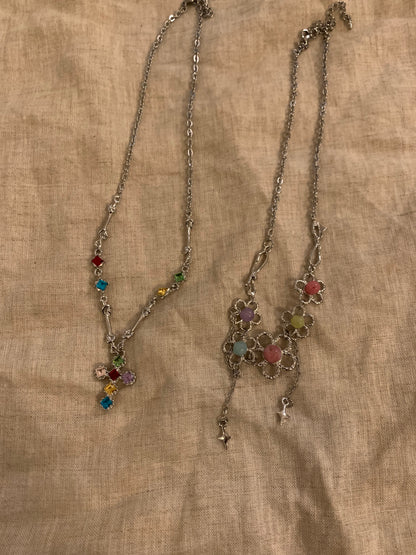 Summer hot girl style tassel necklace Alloy silver plating Alloy cross and flowers - Belle Jewelry 