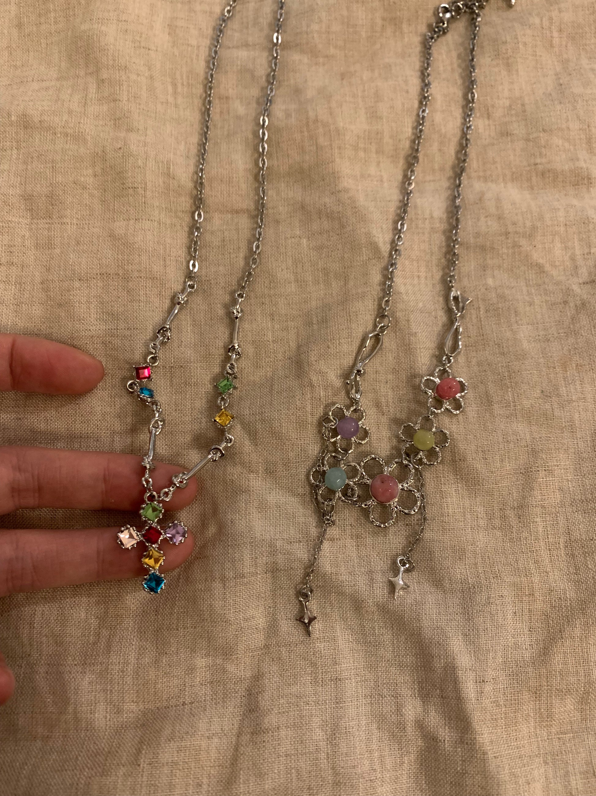 Summer hot girl style tassel necklace Alloy silver plating Alloy cross and flowers - Belle Jewelry 