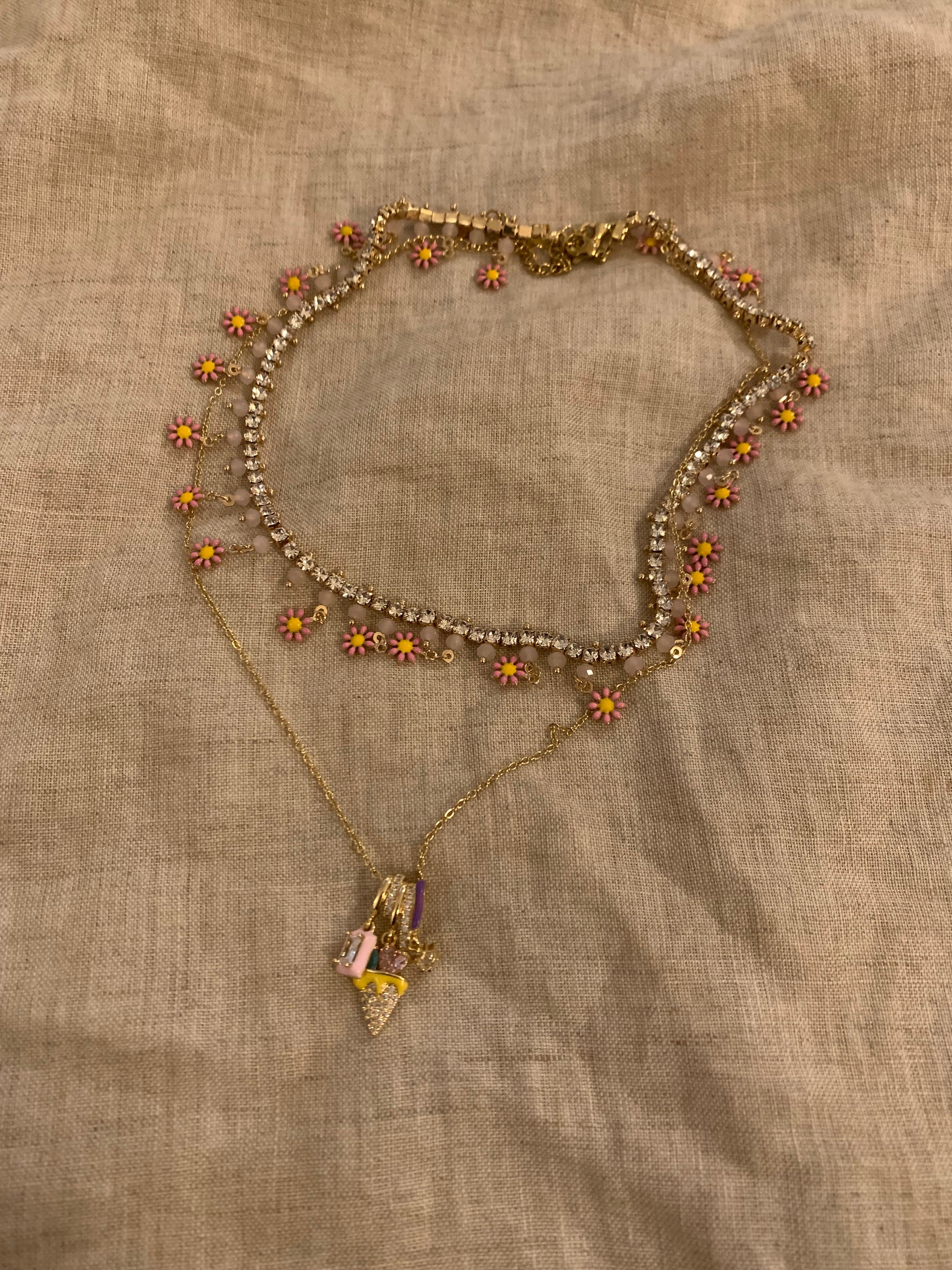 Cream Flower Layered Necklace summer style Vintage - Belle Jewelry 