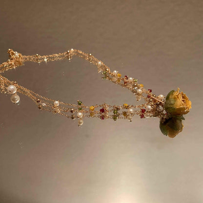 Real rose necklace and bracelet made of real flowers unique dried flowers hypoallergenic jewelry| Belle Jewelry