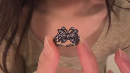 Vintage butterfly ring and necklace set adjustable size Hypoallergenic
