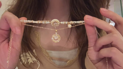 Alloy shell gold plated copper  zircon necklace sweet style handmade complex process【玉盘】